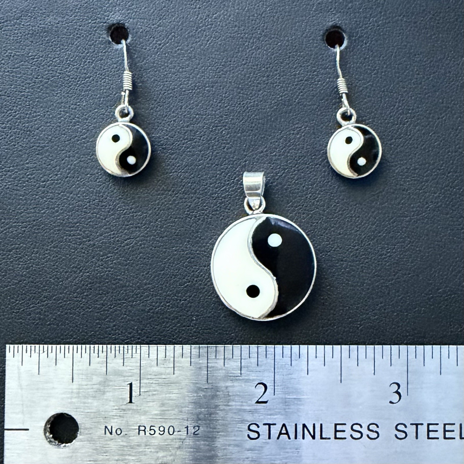 Sterling Silver Yin Yang Dainty Dangle Earrings & Pendant Jewelry Set ☯️