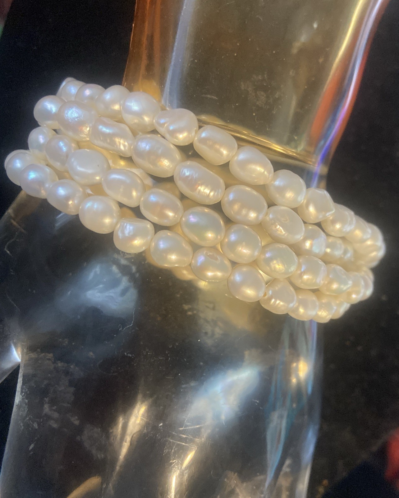 Set of 4 Cultured Fresh White Baroque Pearl Stretch Bracelets