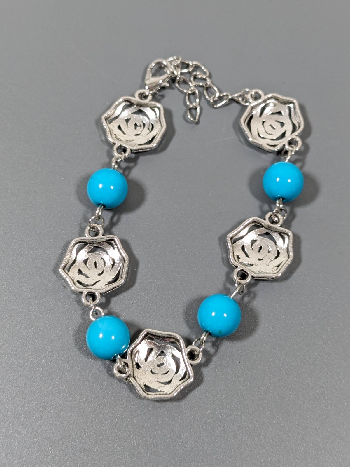 Beachy Coastal Aqua Blue Acrylic Faux Pearl Toggle Bracelet Chunky 9 in