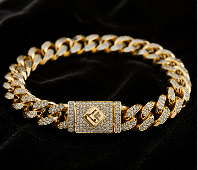 10 Ct Simulated Diamond Elegant Men’s Cuban Link Bracelet 14K Yellow Gold Plated