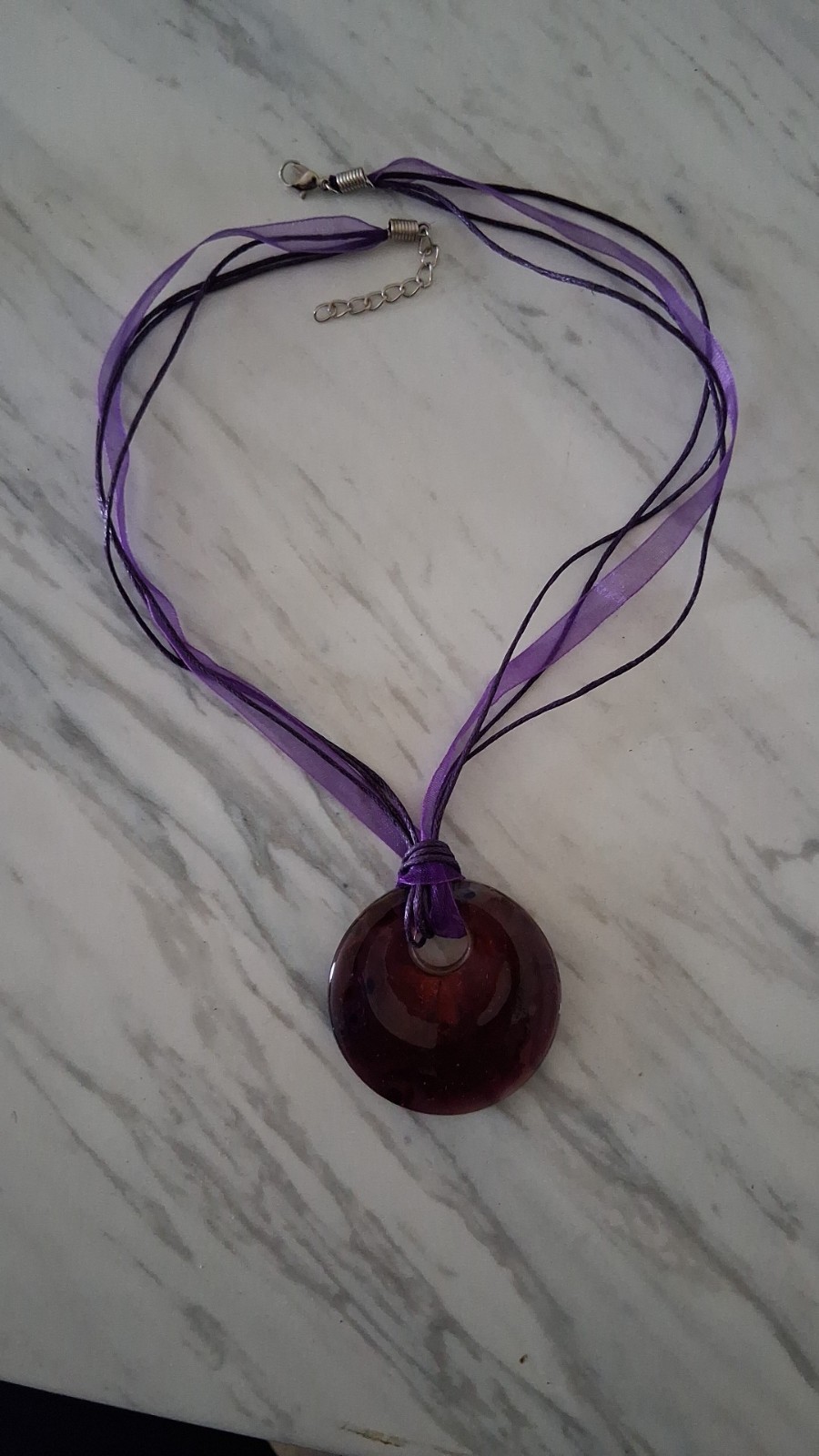 Purple Glass Gold Foil Charm Necklace