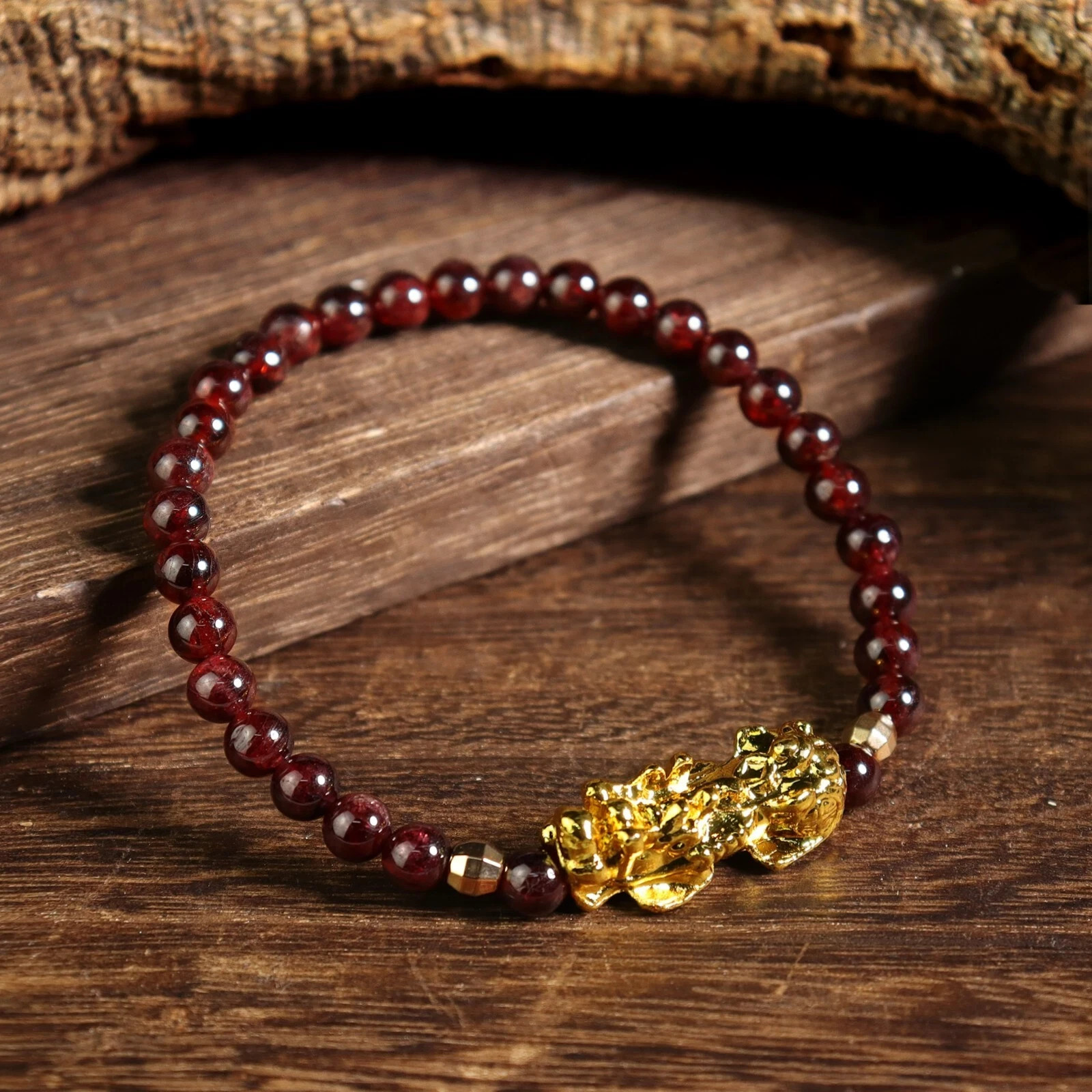 Natural Garnet Beads Pixiu Charm Healing Wealth Luck Attract Women Bracelet Gift