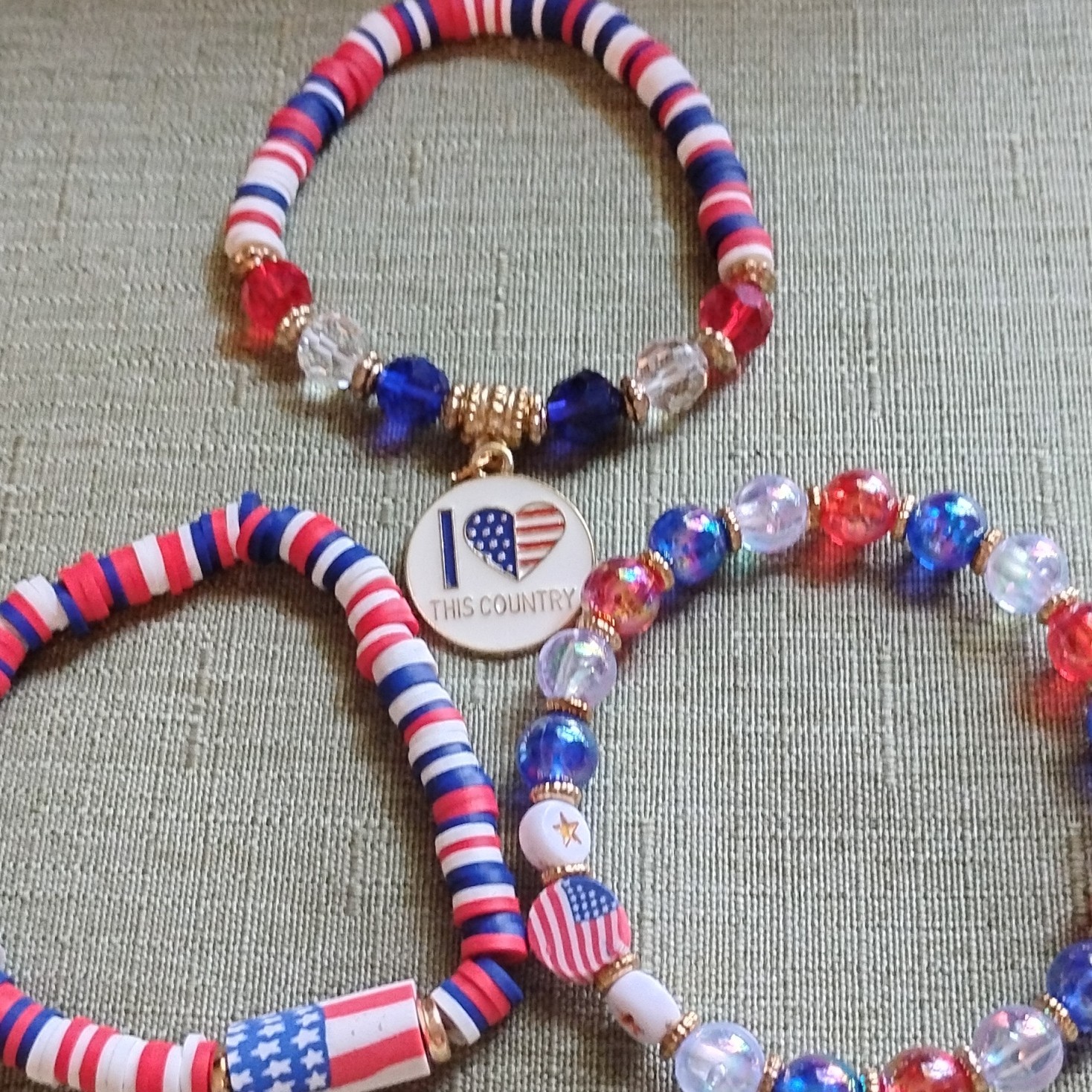 Set of 3 Patriotic Red White Blue Bracelets Happy 250th America. 5005