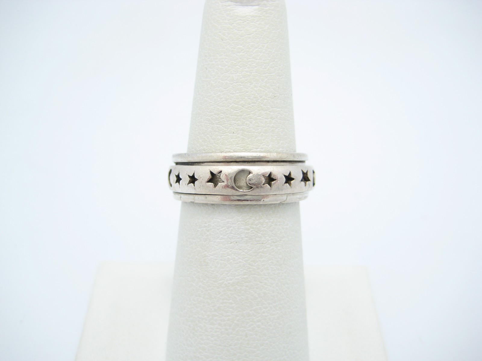 Sterling Silver 6.6mm Celestial Star Moon Themed Cutout Ring Size 6.5