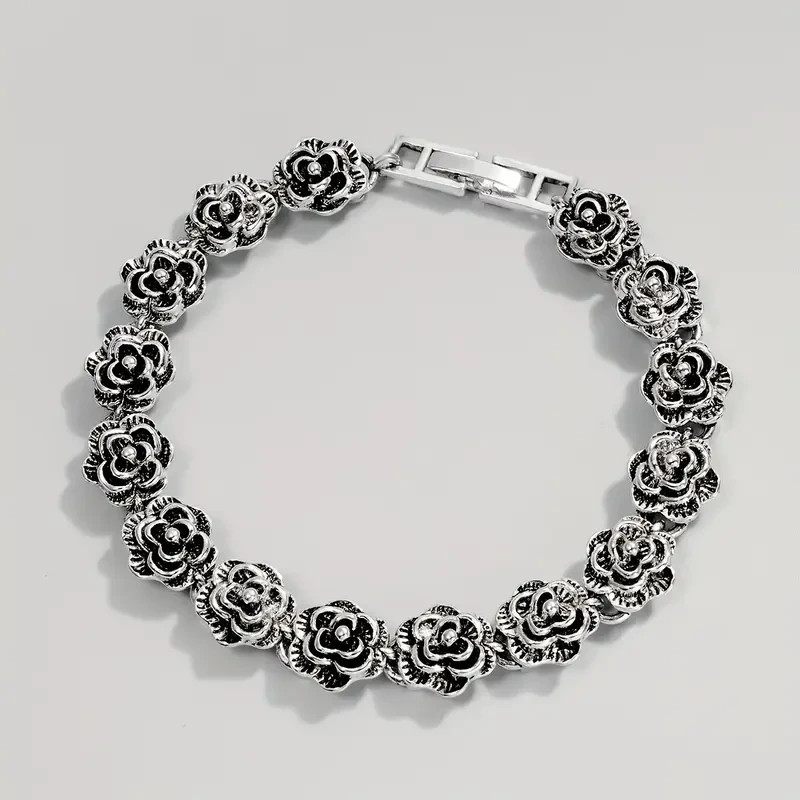 Elegant 925 Sterling Silver Rose Flower New Fashion Jewelry 7″ Charm Bracelet