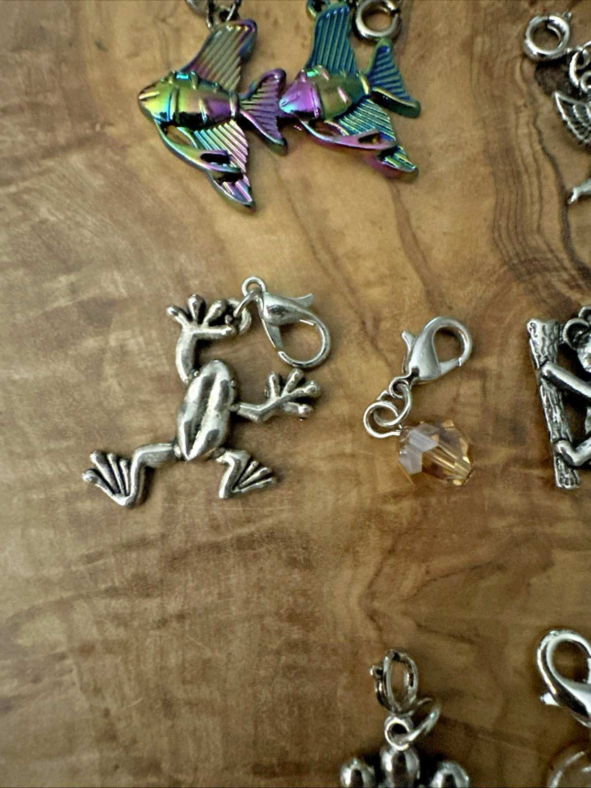 30 Silver Tone Charms Lobster & Spring Ring Clasp Frog Rose Heart Cupcake XOX