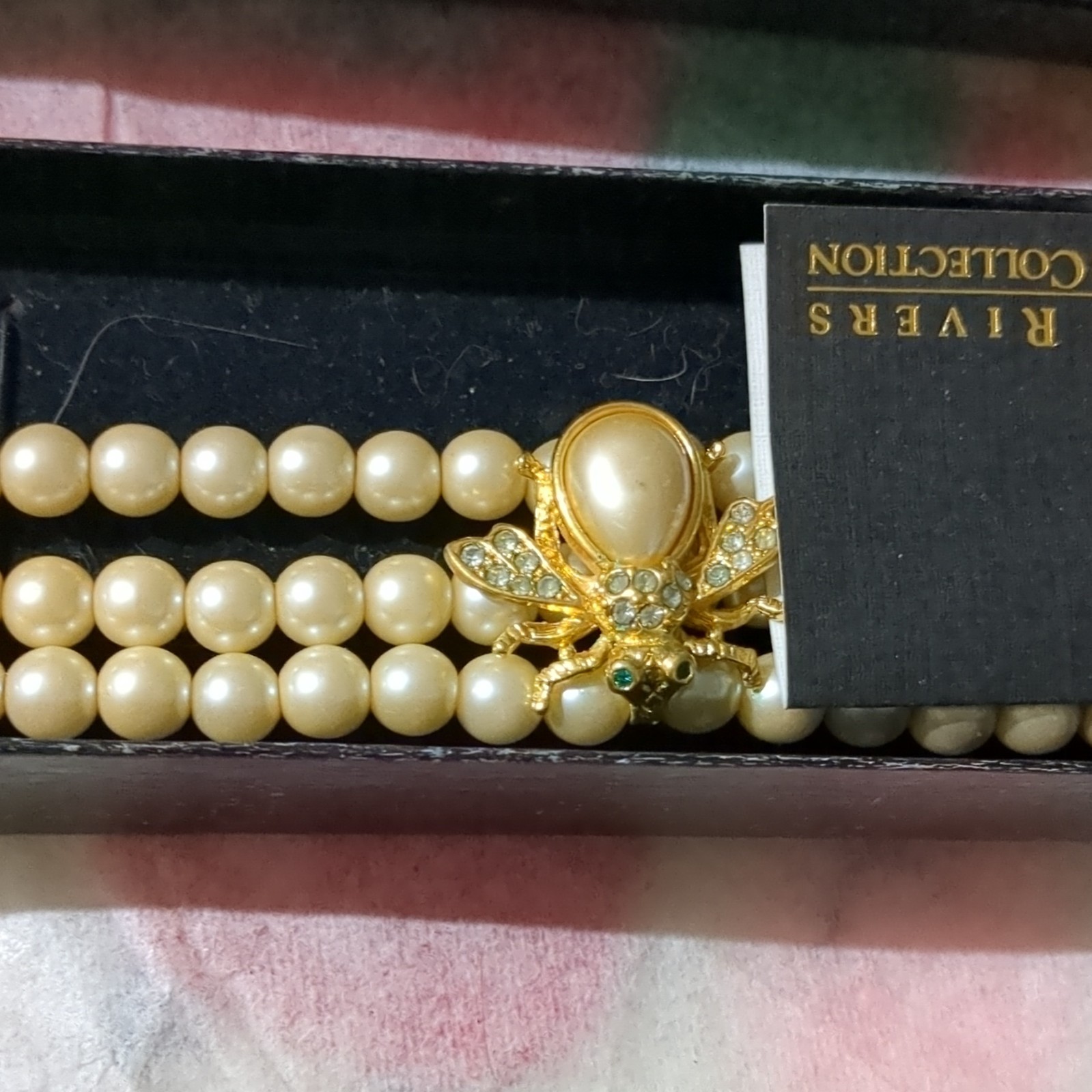 Joan Rivers Multi-Row Faux Pearl Beaded Bee Charm Bracelet, Gold Tone, Ivory