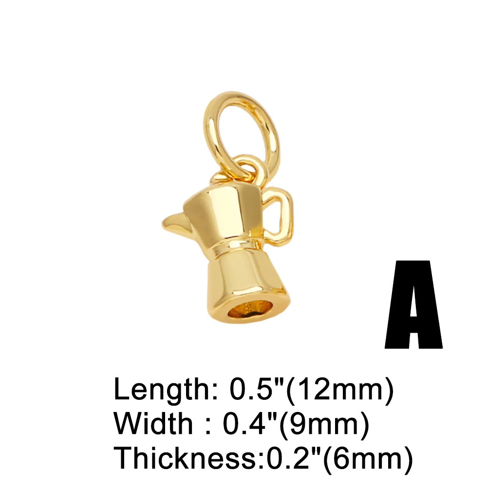 Coffee Cup Pendant Gold Plated Simulated Zirconia Mini Charm Jewelry Making