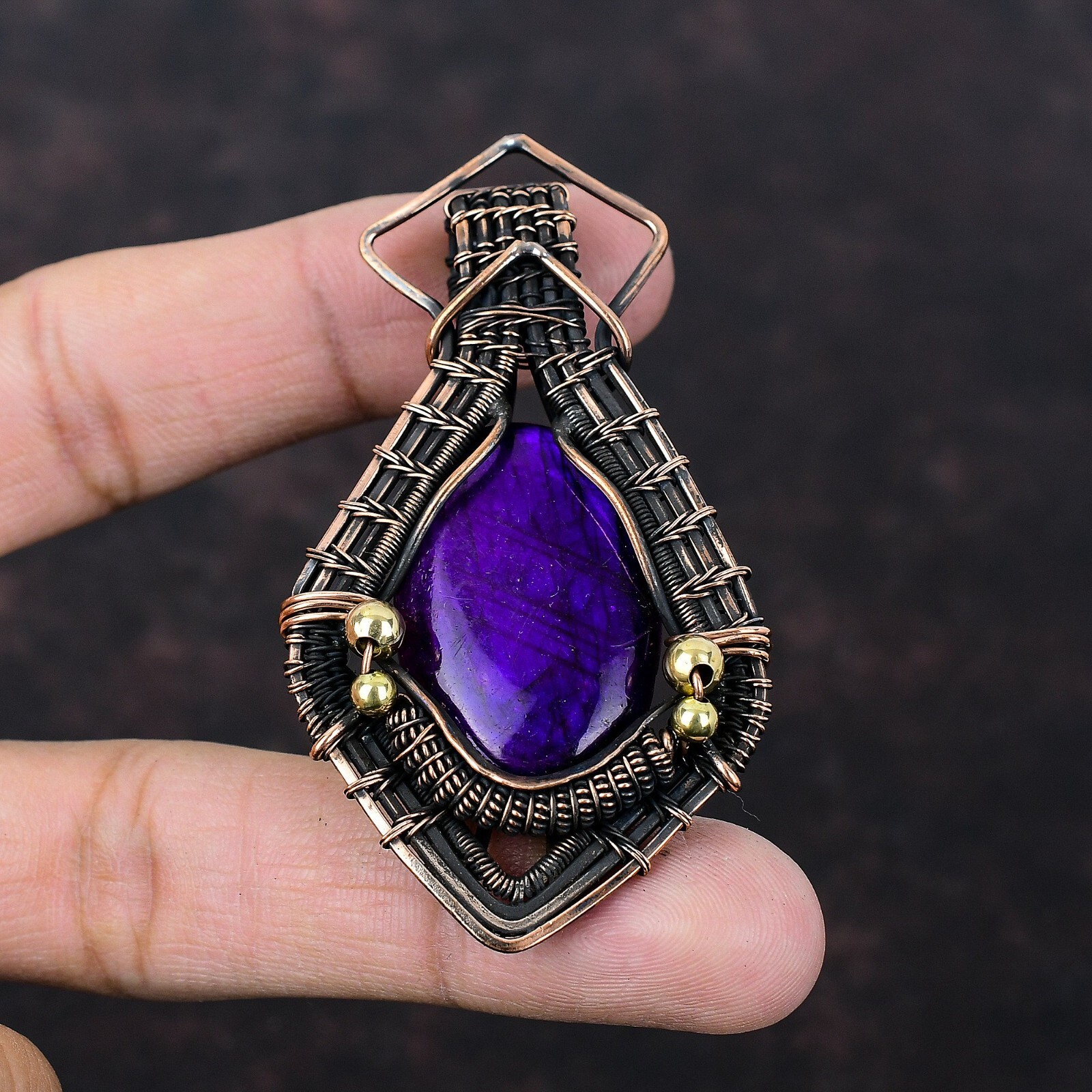 Purple Fire Labradorite Jewelry Copper Gift For Love Wire Wrapped Pendant 2.8″