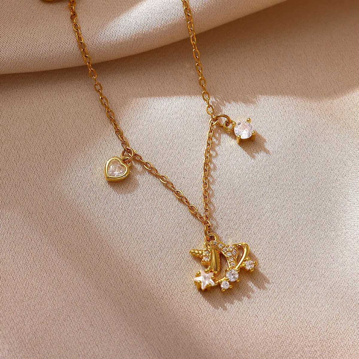 Elegant Zircon Multi-element Anklet For Women Girls 18K Gold Plated Heart Stars