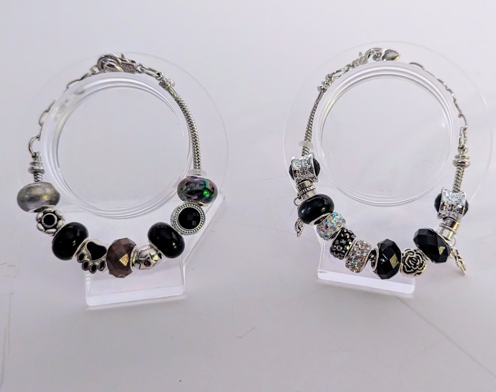 Customizable Silver Bracelets With Large Hole Beads & Charms. OOAK made To Order