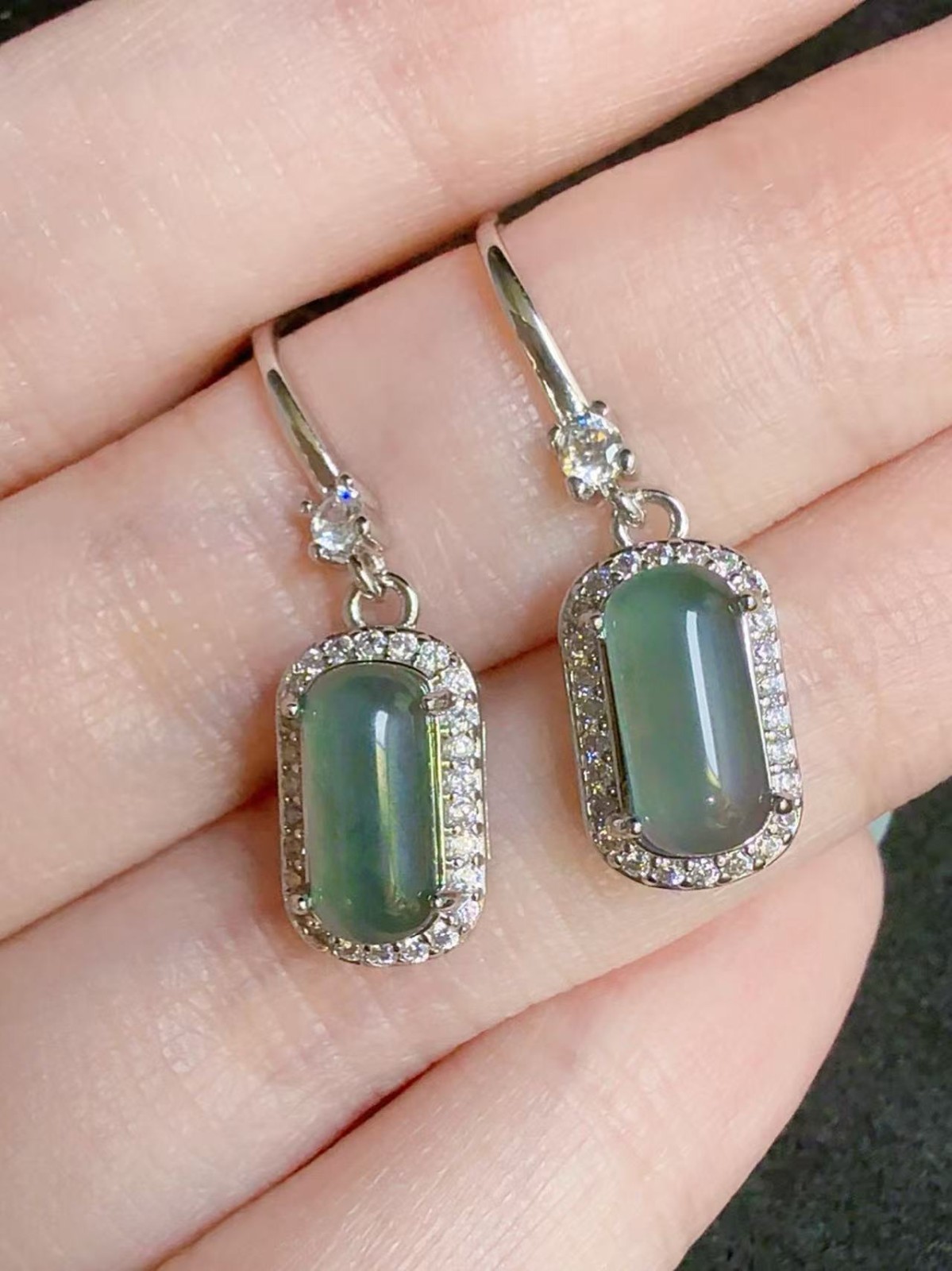 100% Natural sky blue jadeite stud earrings