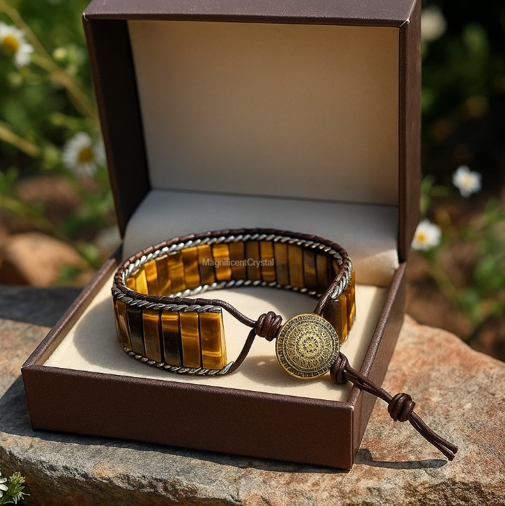 Tiger’s Eye Stone Protection Bracelet Boho Golden Crystal Women Men Jewelry