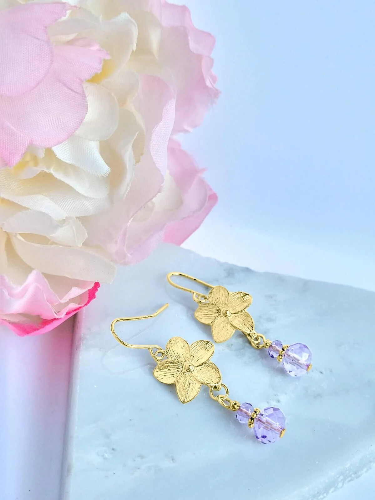 Gold Plumeria Earrings, Gold Bridal Earrings, Dainty Gold Earrings, Flower