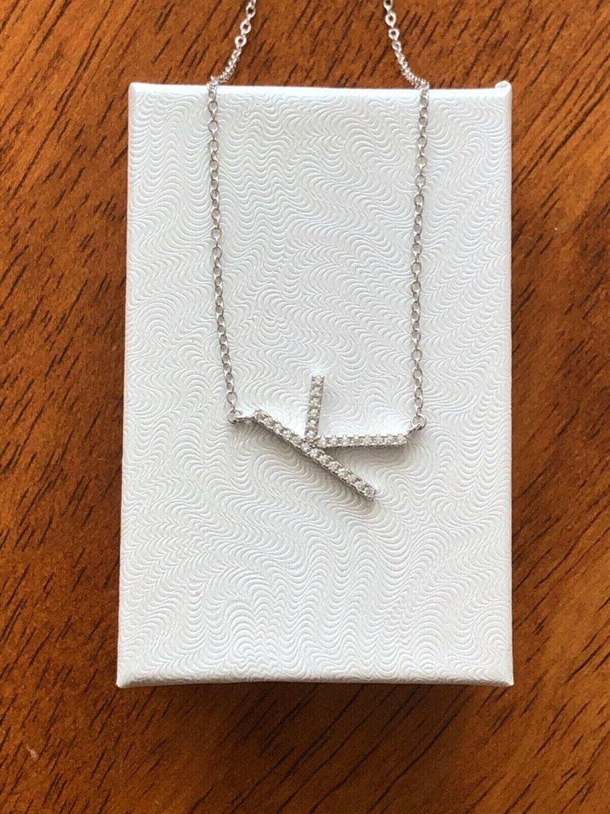 925 Sterling Silver CZ Sideways Initial Letter K Pendant Necklace Women 16mm