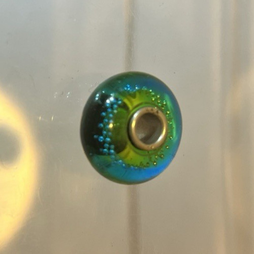 TROLLBEAD SILVER TRACE GREEN/TURQUOISE GLASS BEAD 925 STERLING SILVER 61356