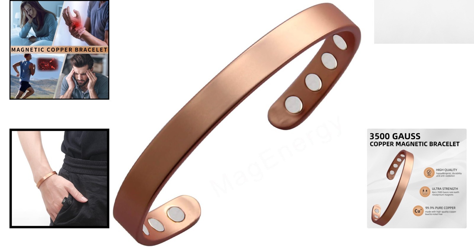 Stylish Adjustable Copper Bracelet – 99.9% Pure with Magnetic Therapy Elements