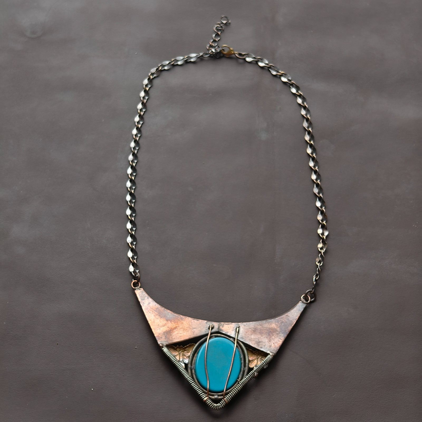 Handmade Turquoise Statement Necklace, Dragonfly Brass Collar Necklace Jewellery