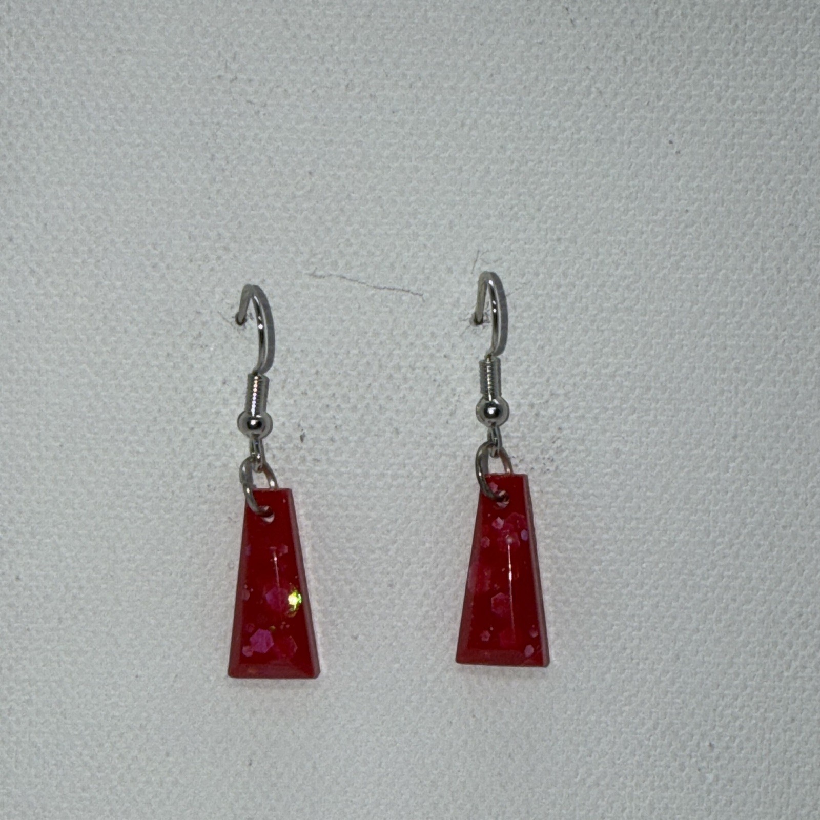 Red Trapezoid Plastic Dangle/Drop Earrings with Hook Closure for Lobe
