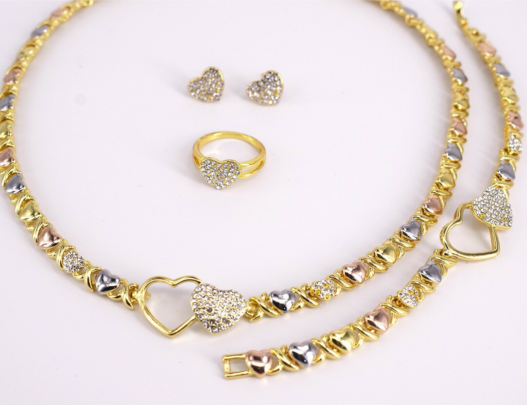 Gold Filled Multi Colors Set Earrings Ring Bracelet Necklace #19