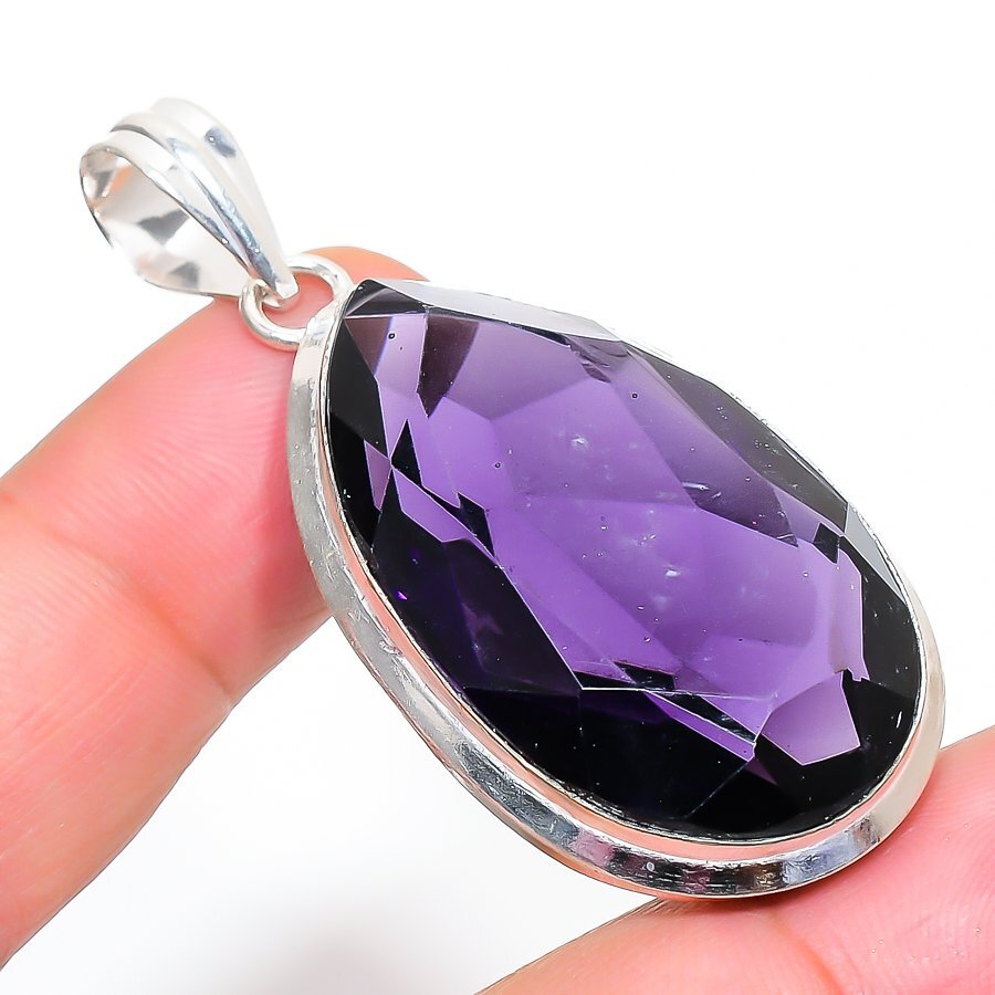 African Amethyst Gemstone Pendant Handmade Antique Gift Pear Shape Jewelry 1.90″