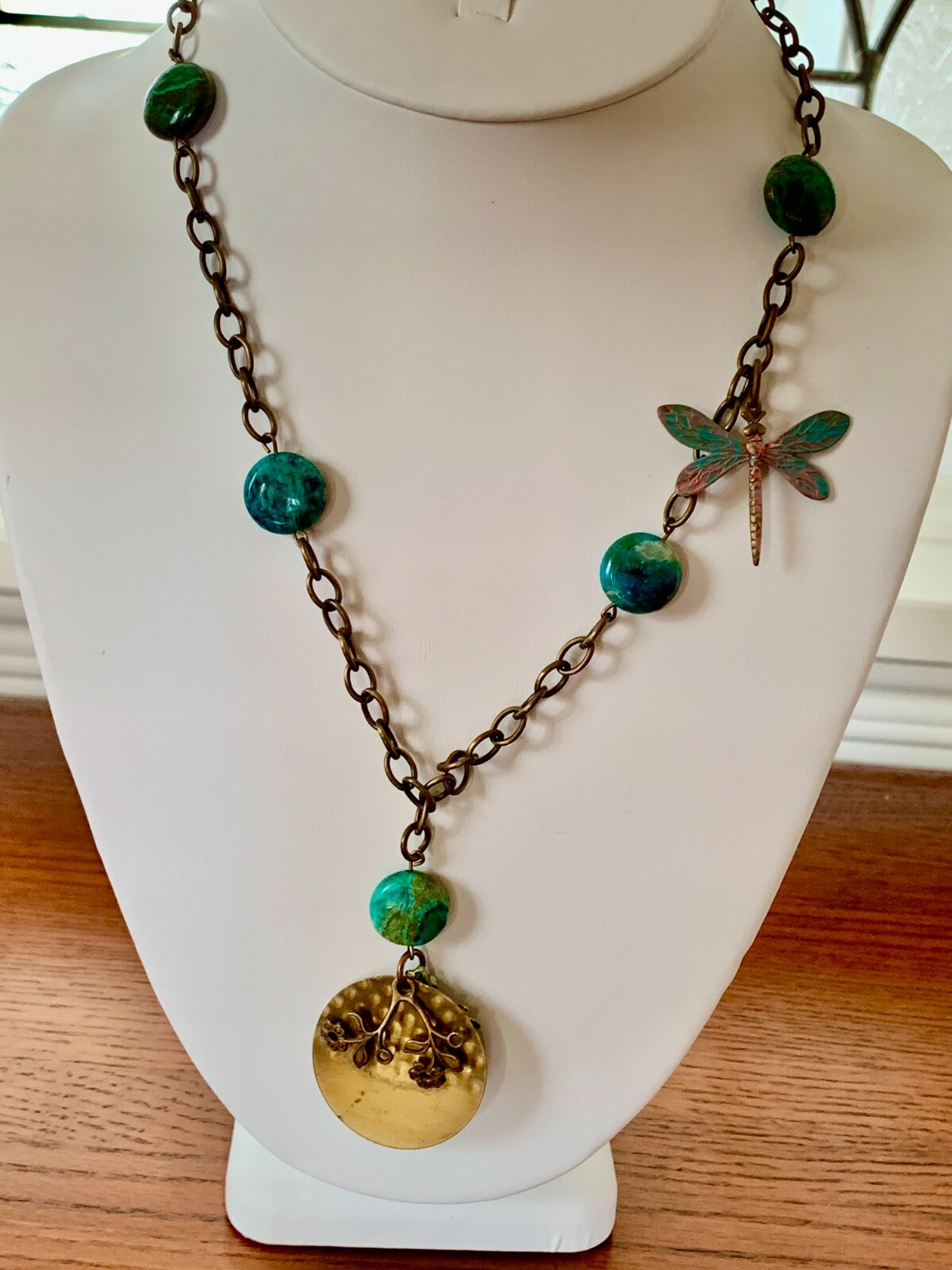 Brass Plated Dragonfly Patina NECKLACE 19 inches (48cm) Estate