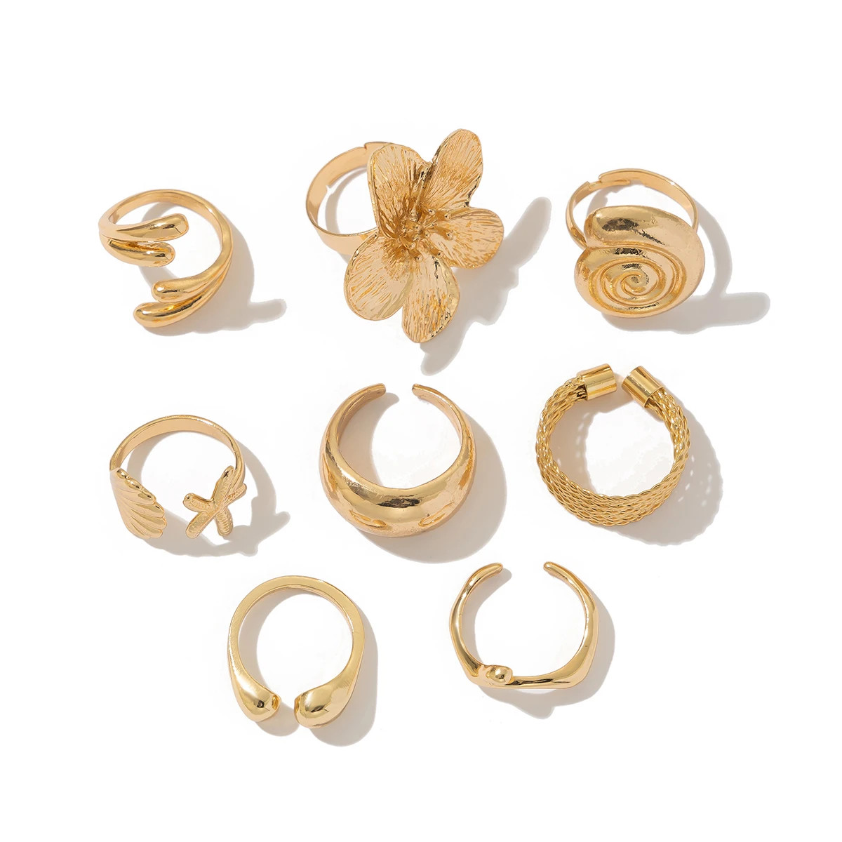 Intage Metal Flower Water Drop Open Rings Geometric Daily Jewelry Gift for Women
