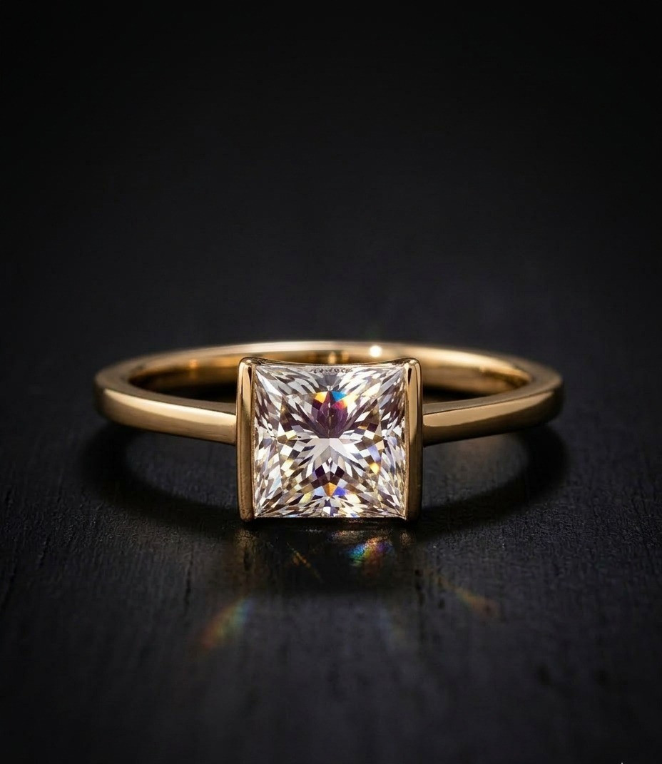 Princess Cut Solitaire Ring, Minimalist Gold Square Diamond Promise Ring Gift