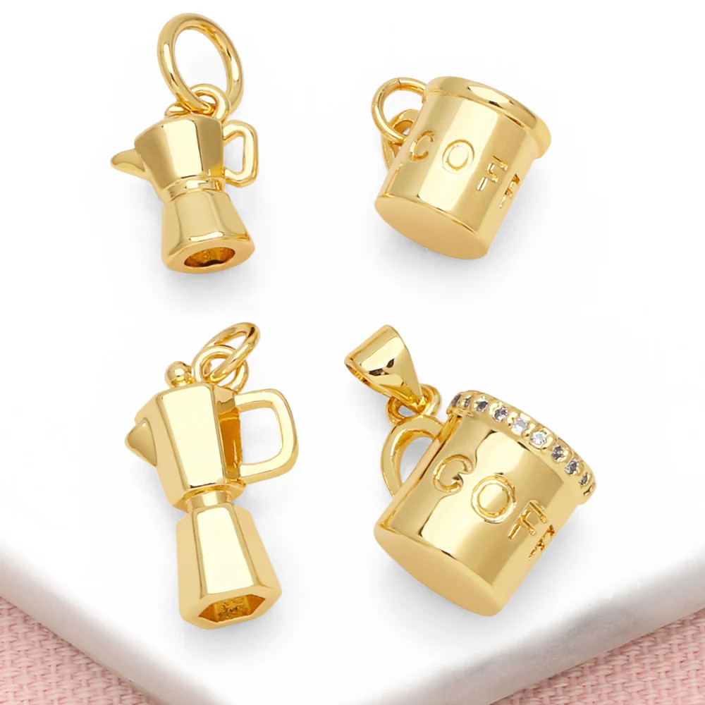 Coffee Cup Pendant Gold Plated Simulated Zirconia Mini Charm Jewelry Making