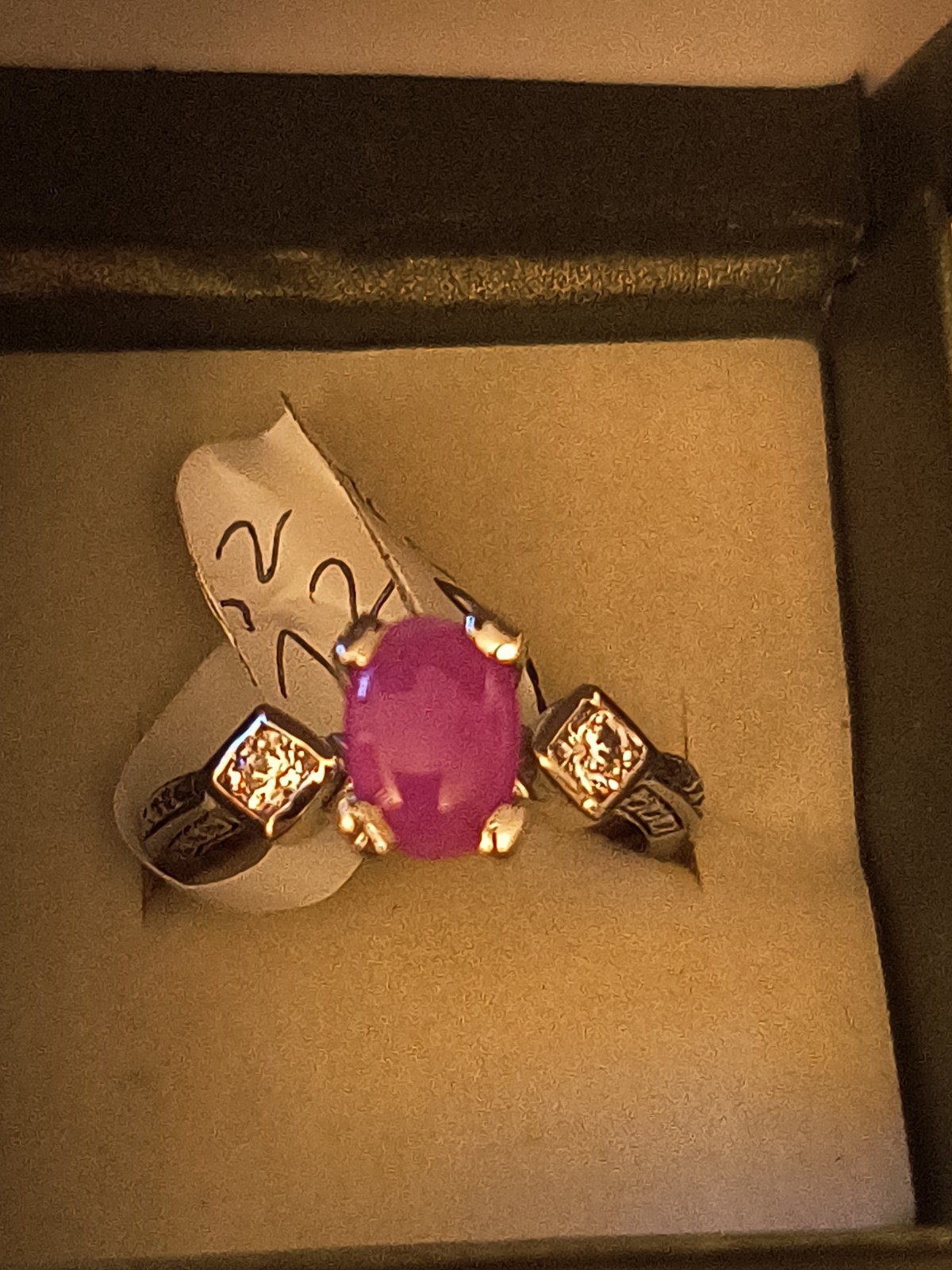 Silver ring With Pink Red Stone Size 7.25 #253