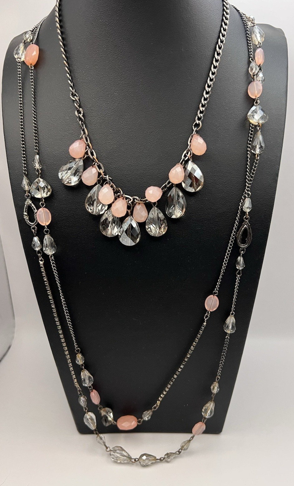 Vera Wang Necklace Lot of 2 Gun Metal Grey And Pink Bead Statement Jewelry