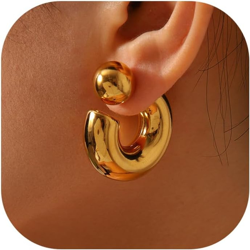 Chunky Gold Earrings for Women Trendy 14K Thick Gold Hoop Earrings Hypoallergeni