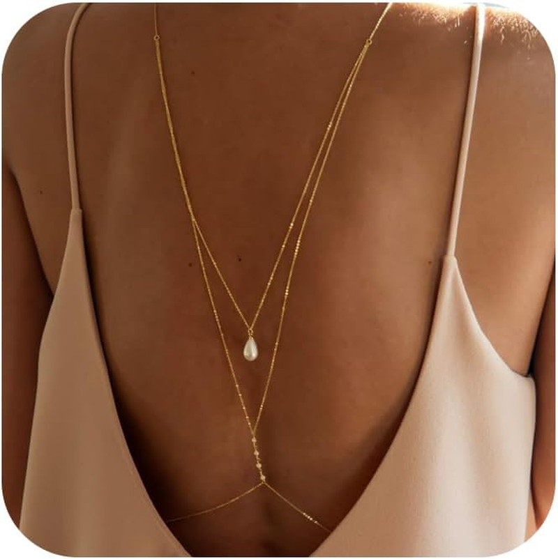 Gold Body Chain Jewelry for Women Back Necklace for Backless Dress Bikini Outfit
