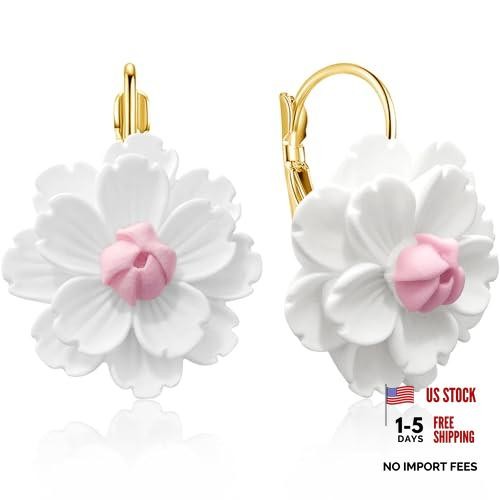 Bohemian Handmade Colorful Resin Flower Floral Camellia Dangle Drop White