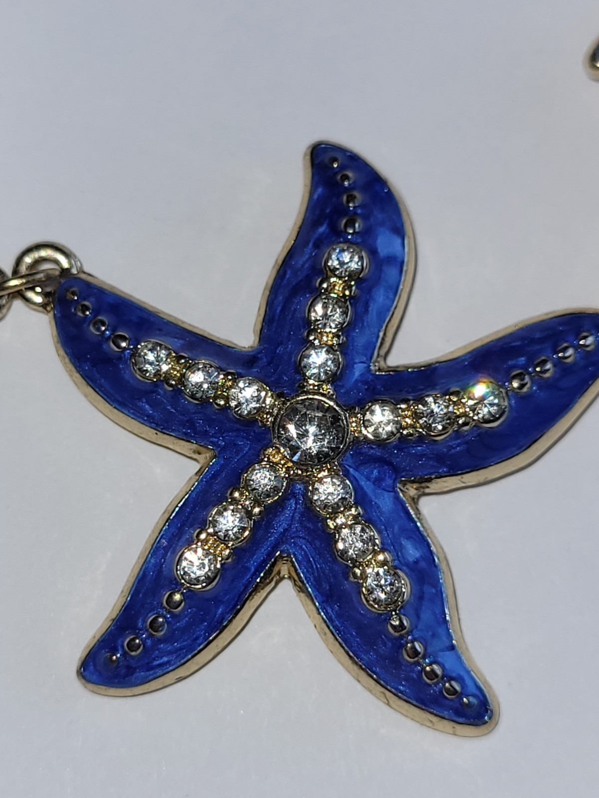 Beach Starfish Necklace Gold Tone Blue Green Enamel Clear Rhinestone Ocean…