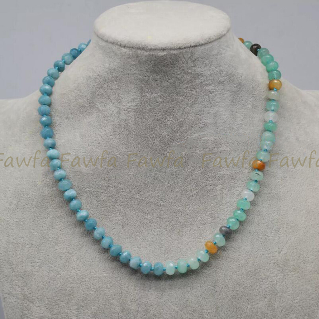 5x8mm Faceted Blue Aquamarine Amazonite Rondelle Gemstone Beads Necklace 14-36″