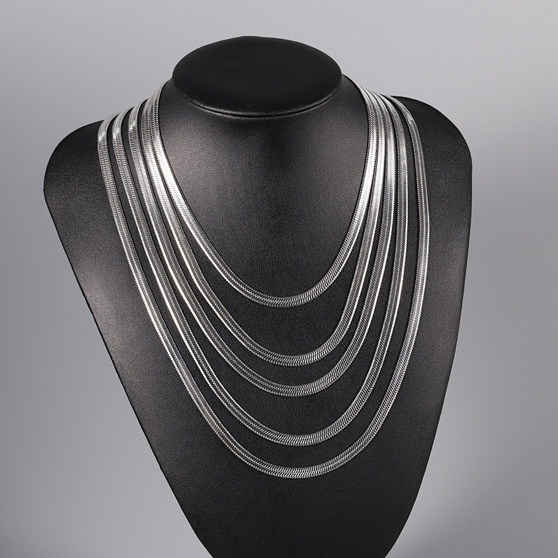Stainless Flat Snake Chain Necklace Adjustable Thin Herringbone Choker Unisex