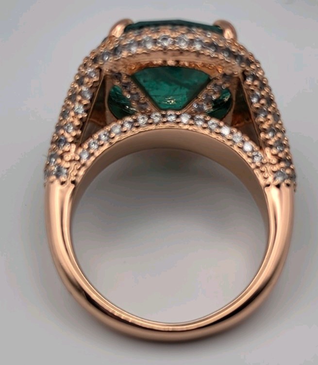 Bomb Party. “A Wish In The Garden” LC Emerald + Quartz Rose Gold May Ring Sz 6