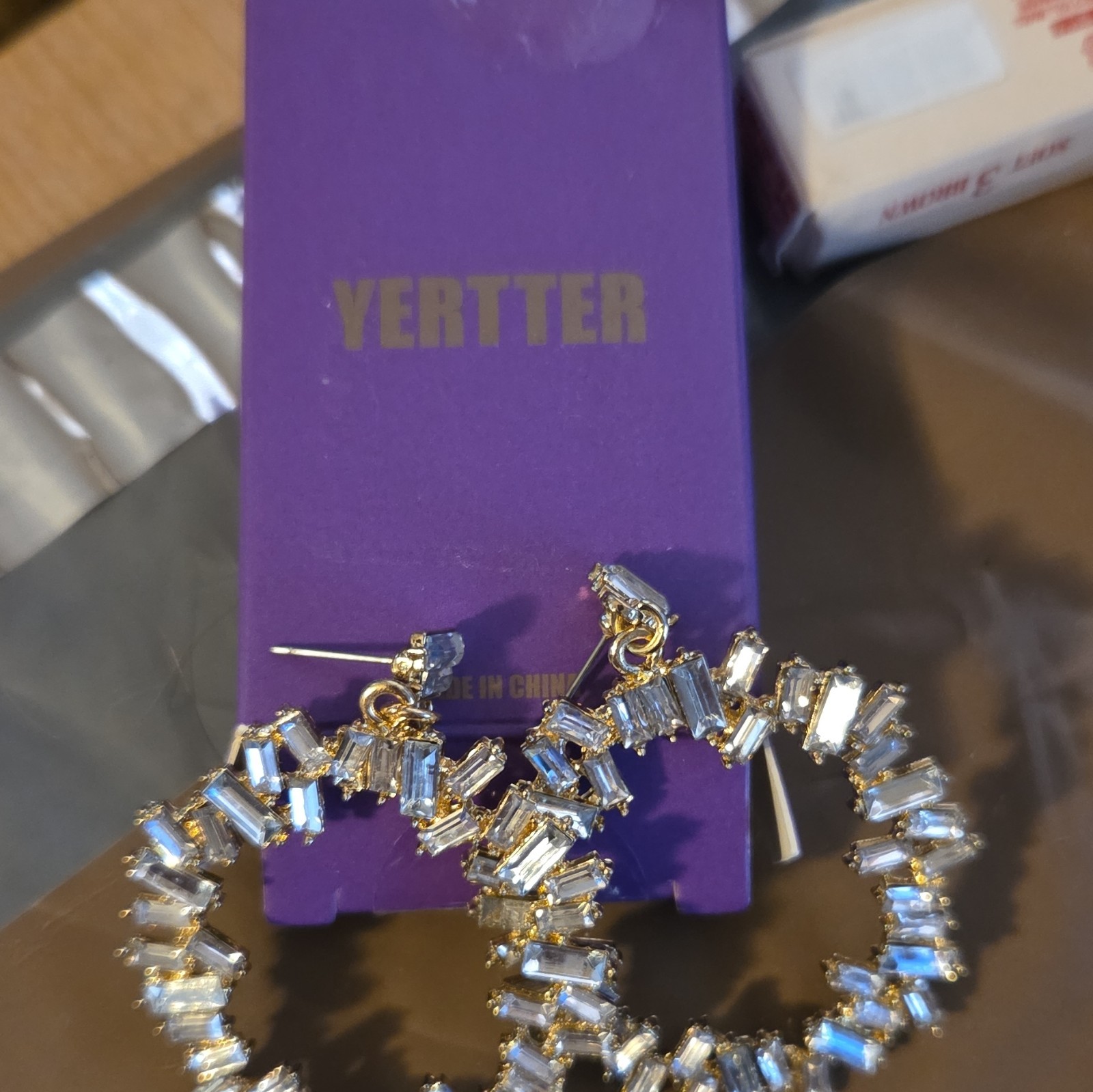 YERTTER Gold Plated Hoop Earrings Clear Baguette Cubic Zirconia Post