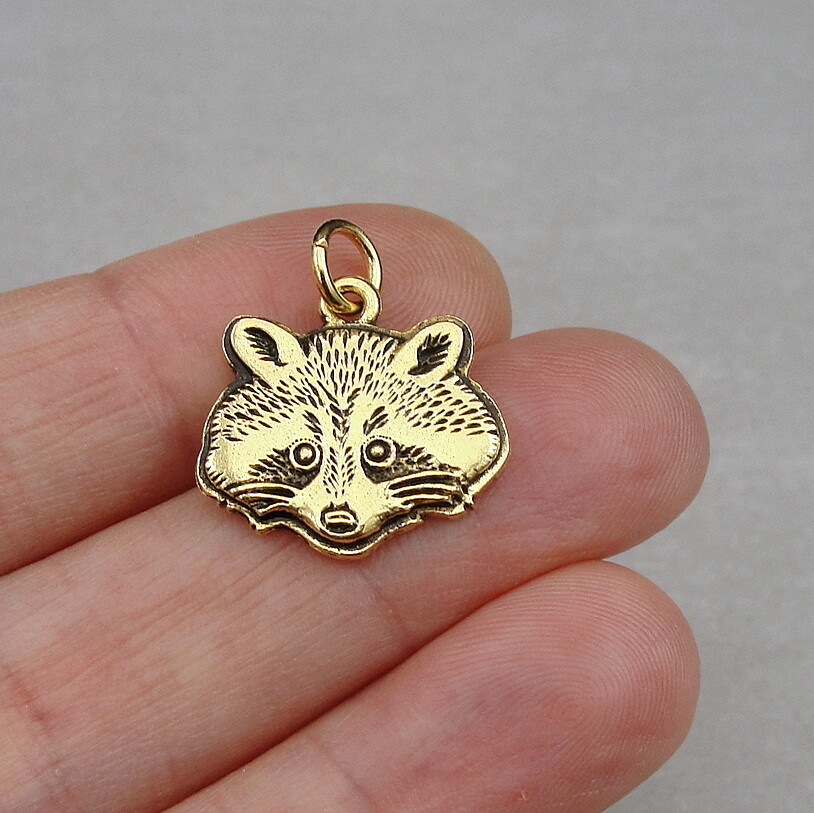Gold Raccoon Charm – Wild Animal Critter Pendant – Trash Panda Jewelry
