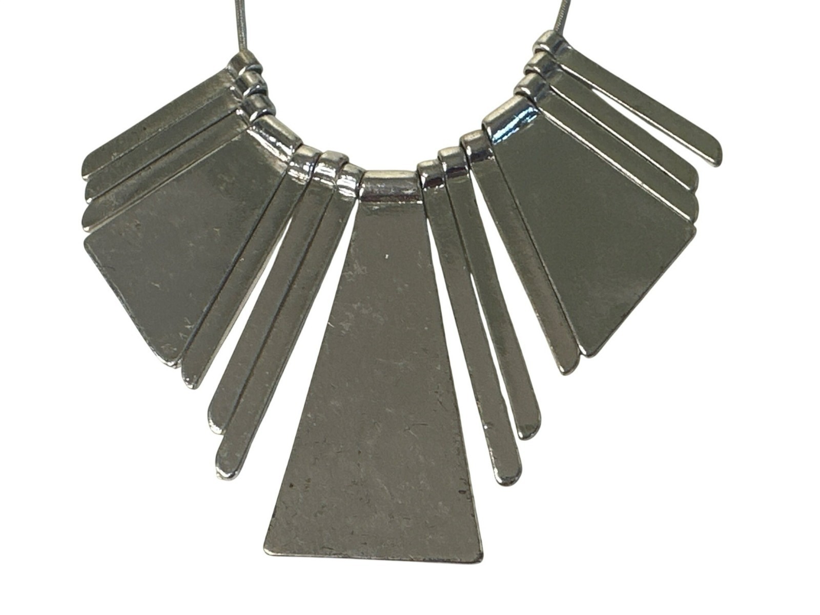 Silver Tone Geometric Statement Necklace Wearable Art Boho 20″ Long Career