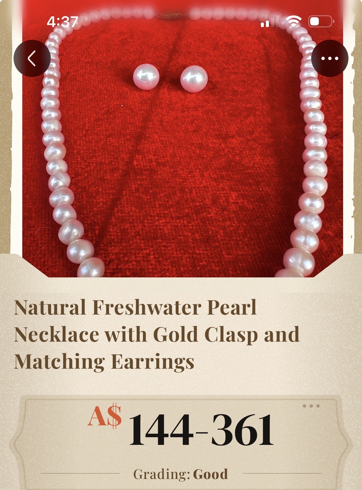 Vintage Freshwater Pearl Necklace & Earrings Set Gold Clasp 20th Century 18”
