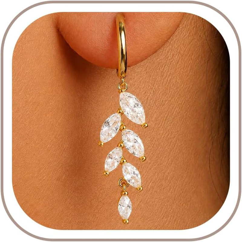 Gold Dangle Earrings: Dainty Stud Earrings for Women 14K Gold Plated Small Dangl