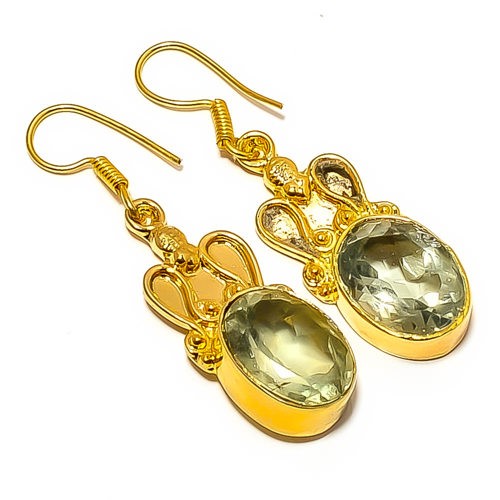 Green Amethyst – Brazil 18k Yellow Gold Plated Earring 1.95″ E7624-58