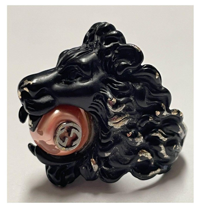 Gucci Lion Head Black Ring US6-6.5 Damaged With Original Box