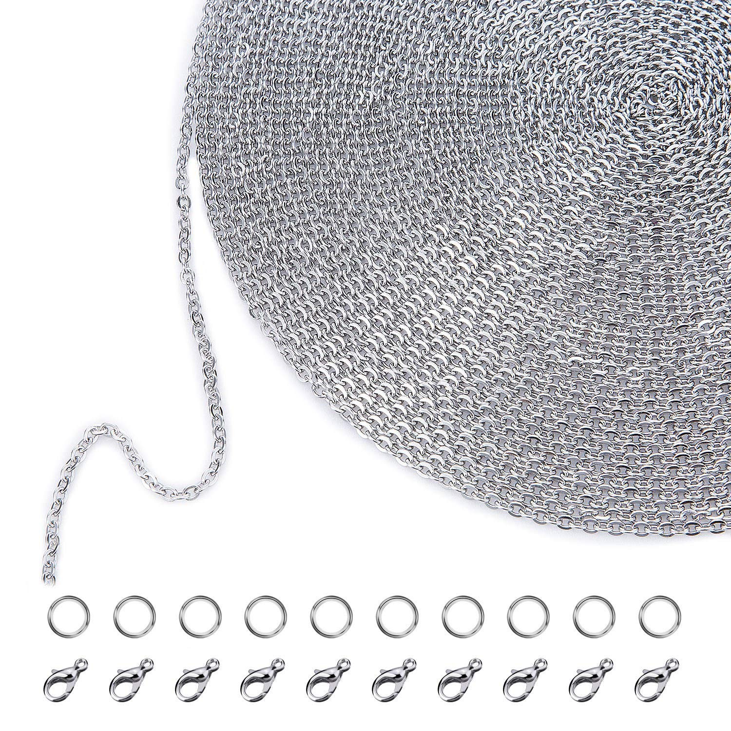 33 Feet Necklace Chains Stainless Steel DIY Chain Necklaces with 20 Lobster Cla