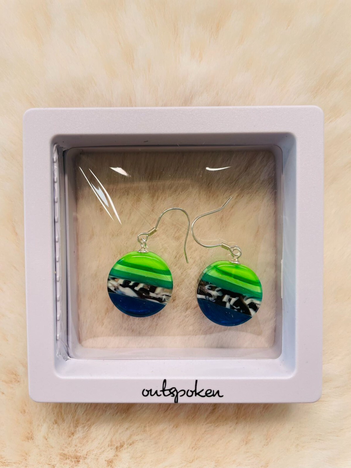 Colorful earrings made from advanced composite material
