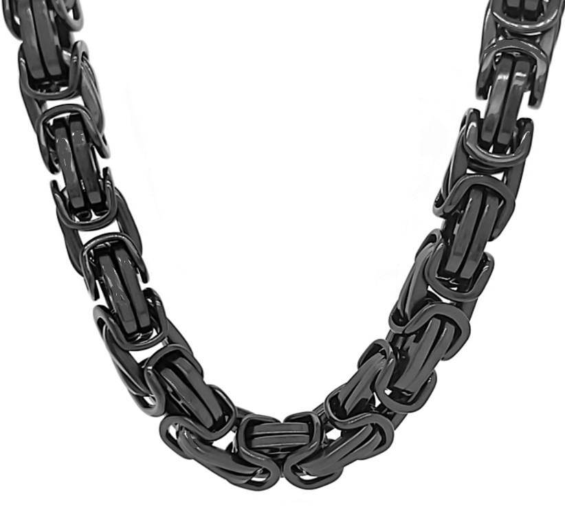 Men’s Stainless Steel 10mm Black Byzantine Link Necklace 33
