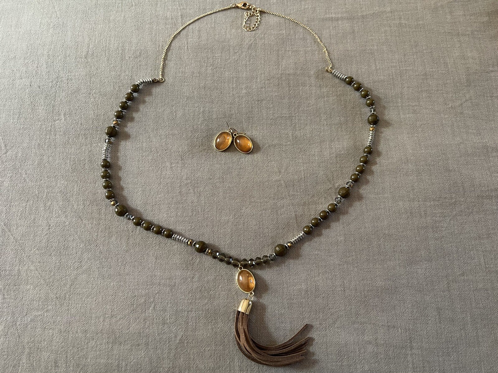 Nwot! Christopher & Banks Necklace /Earring Set Silver/Gold/Green/Brown #H51-53