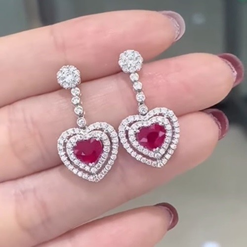 2CT Heart Cut Simulated Pink Sapphire Drop Dangle Earrings 14K White Gold Plated